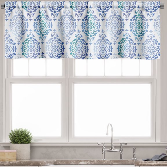 Ambesonne Watercolor Valance Pack of 2, Moroccan Element, 54"X12", Sea Green Violet Blue