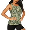 thumbnail image 2 of Xecao Tropical Plants Green print women's scoop neck, loose-fit workout tank tops for the gym., 2 of 9