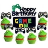 25 PCS LaVenty Black GAME ON Cupcake Toppers Video Game Cupcake Toppers set Gaming Party Decoration Boys Birthday Party Banners for Game Theme Party