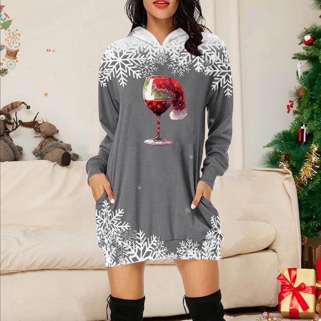 WILLBEST Vestidos Casuales Sudadera Larga Con Estampado Navideño Para Mujer Top Festivo Informal Y Cómodo 2025 Elegante Y Acogedor Para La Temporada De Invierno