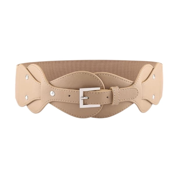 Cinturón de cintura para mujer, estilo corsé vintage de piel sintética elástica. Caqui
