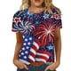 thumbnail image 2 of ICHUANYI Clearance Women's Summer Casual Crewneck Short Sleeve T-Shirts Flag Print Fit Basic Tops Tees Blouses(Blue, S) ICHUANYI WER2023080709235, 2 of 5