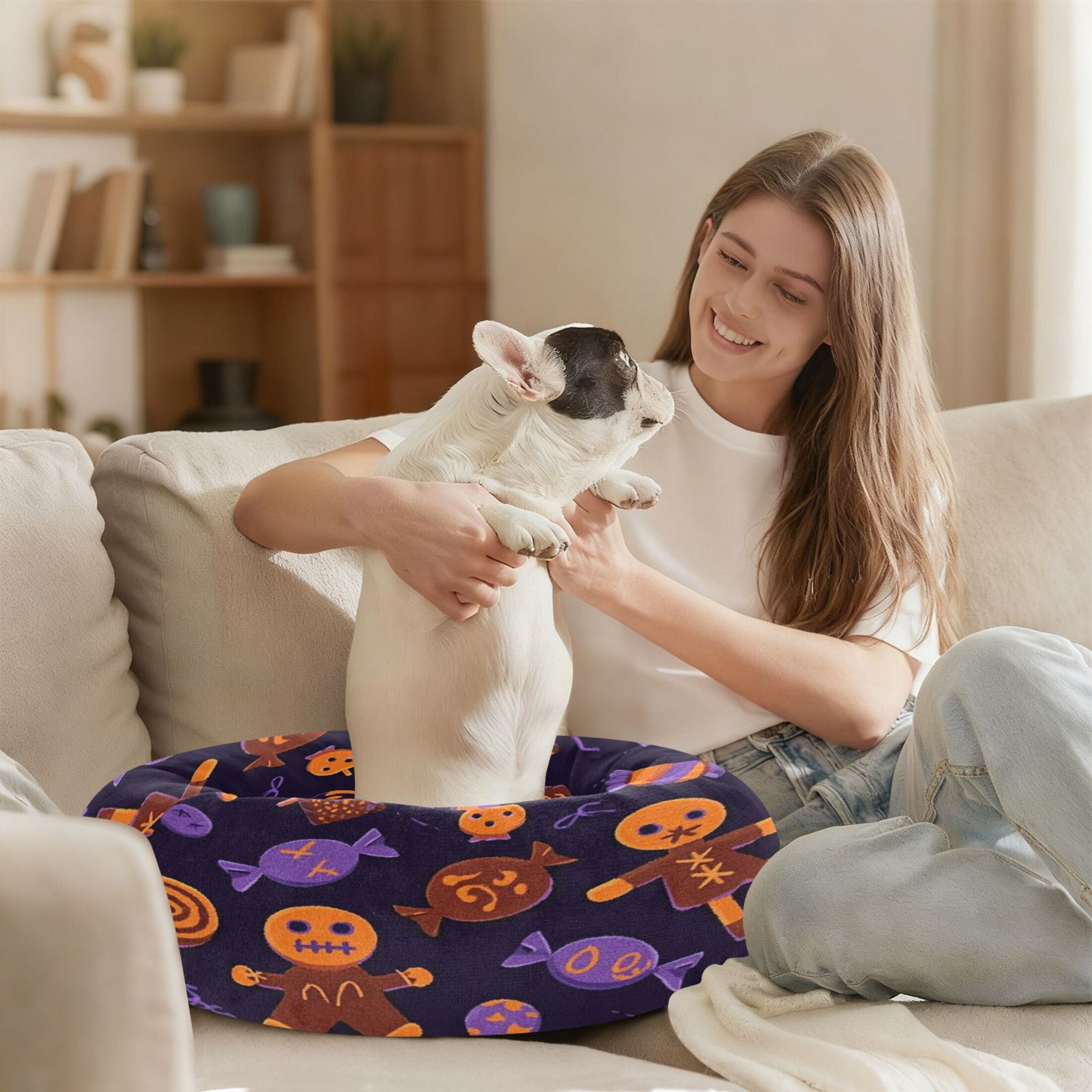 Iauyy Pet Couch Donut Cat Bed for Indoor Cats/Small Dogs Washable & Machine with Non-slip Bottom Calming Cat Furniture, Voodoo Doll (XS)