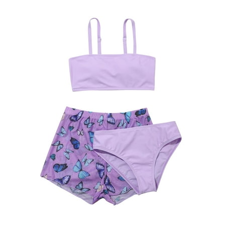 

Toddler Baby Girl s 3 Piece Swimsuits Purple Buttrerflies Prints Bikini Bathing Suit Briefs Girls Bikini Beach Swimwear Set
