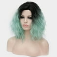 thumbnail image 3 of Unique Bargains Human Hair Wigs for Women Lady Curly Wig Cap Fluffy Curly Wavy Mint Green, 3 of 6