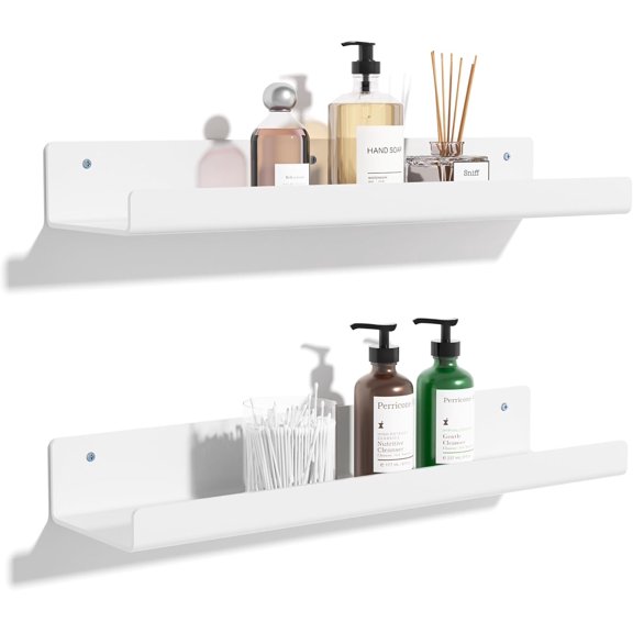4 Pack Acrylic Shelves for Wall Storage, 15" Floating Bookshelves for Kids, Display Shelf Organizer for Bathroom, Bedroom, Living Room, Kitchen, Room Decor, Clear