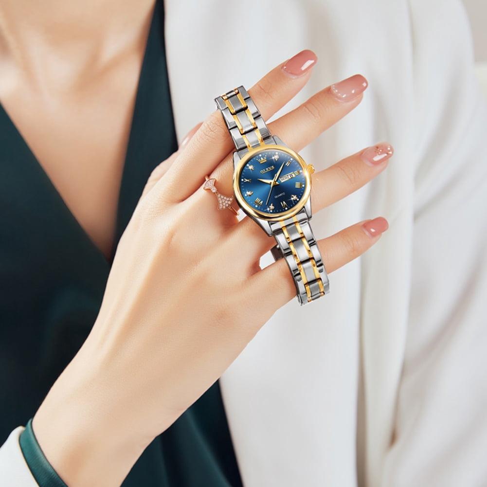 OLEVS Watches for Women Luxury Dress Quartz Analog Casual Gold Plated Stainless Steel Waterproof Luminous Date Fashion Ladies Wrist Watches Gifts Relojes para Mujer