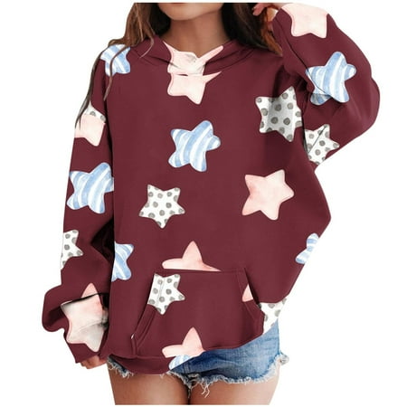 

DOSUKRAI Girls Star Hoodie Fall Winter Lightweight Comfy Hooded Sweatshirt with Pocket 2024 Casual Long Sleeve Pullover for 4-14 Years Flash Deals of the Day Clearance Wine 160