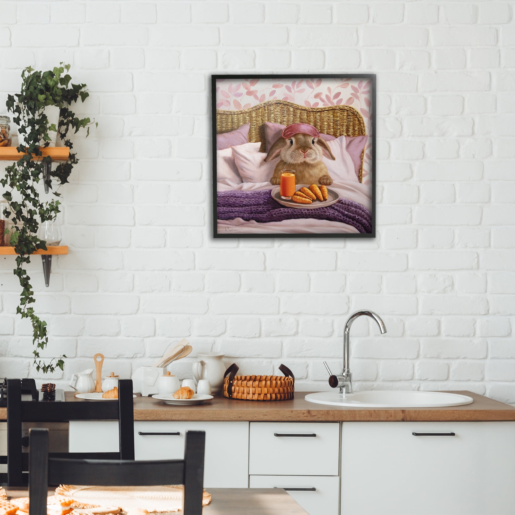 Stupell Industries Hoppy Meal Bunny in Bed Black Framed Giclee Art, design by Lucia Heffernan