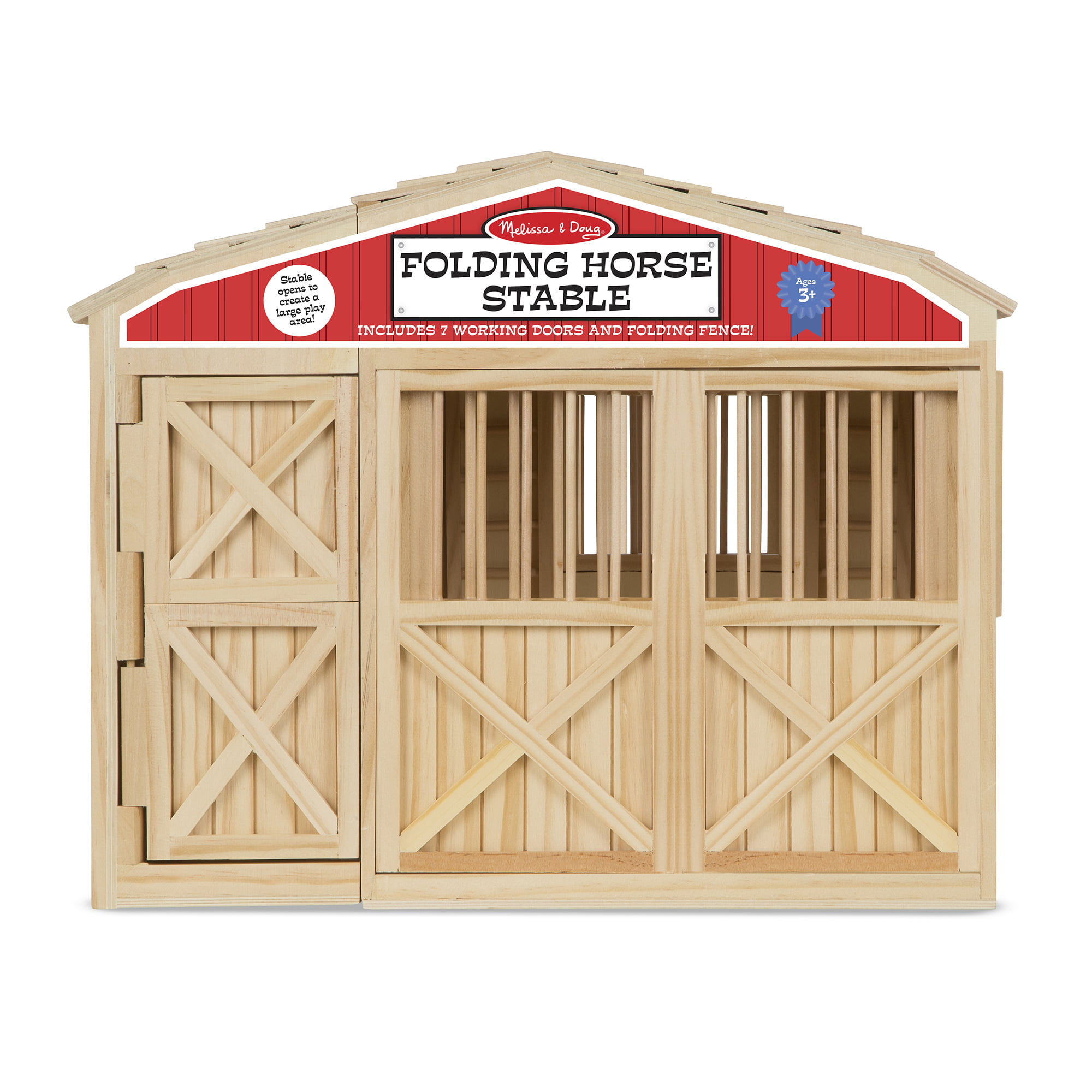 Melissa & Doug Folding Wooden Horse Stable Dollhouse With Fence 