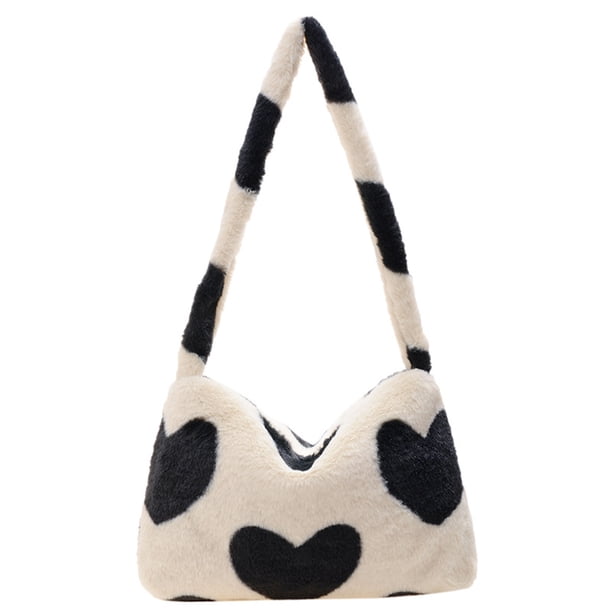 Qarigey Exquisito bolso con estampado de flores y corazones, bolsos casuales de felpa de primera calidad para mujer, bolsos de hombro Bolsas de mensajero y de hombro Beige
