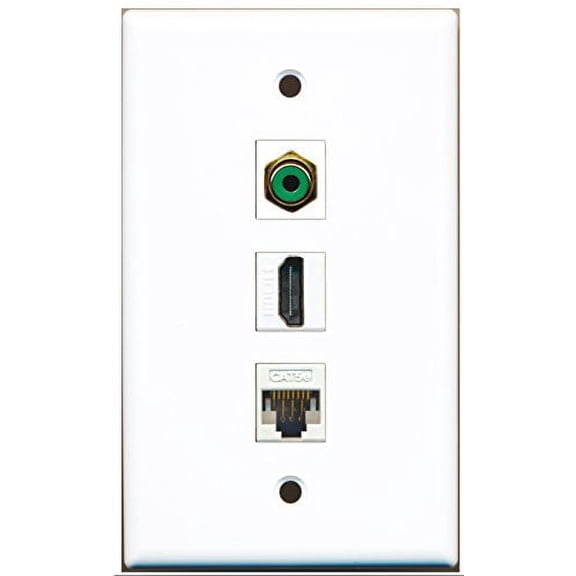 RiteAV - 1 Port HDMI 1 RCA Green 1 Cat5e Ethernet White Wall Plate