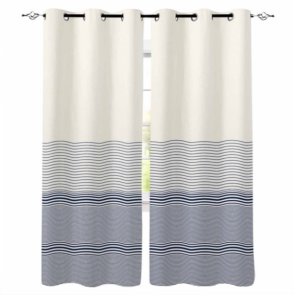 Black Beige Striped Blackout Curtains 84 Inches Long for Bedroom, Farmhouse Stripes Thermal Insulated Room Darkening Black Out Window Curtain Panels Grommet Drapes for Living Room