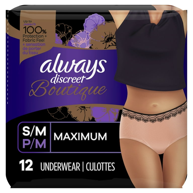 Always Discreet Boutique Women's Maximum Protection Incontinence Underwears, Peach, S/M - 12 count