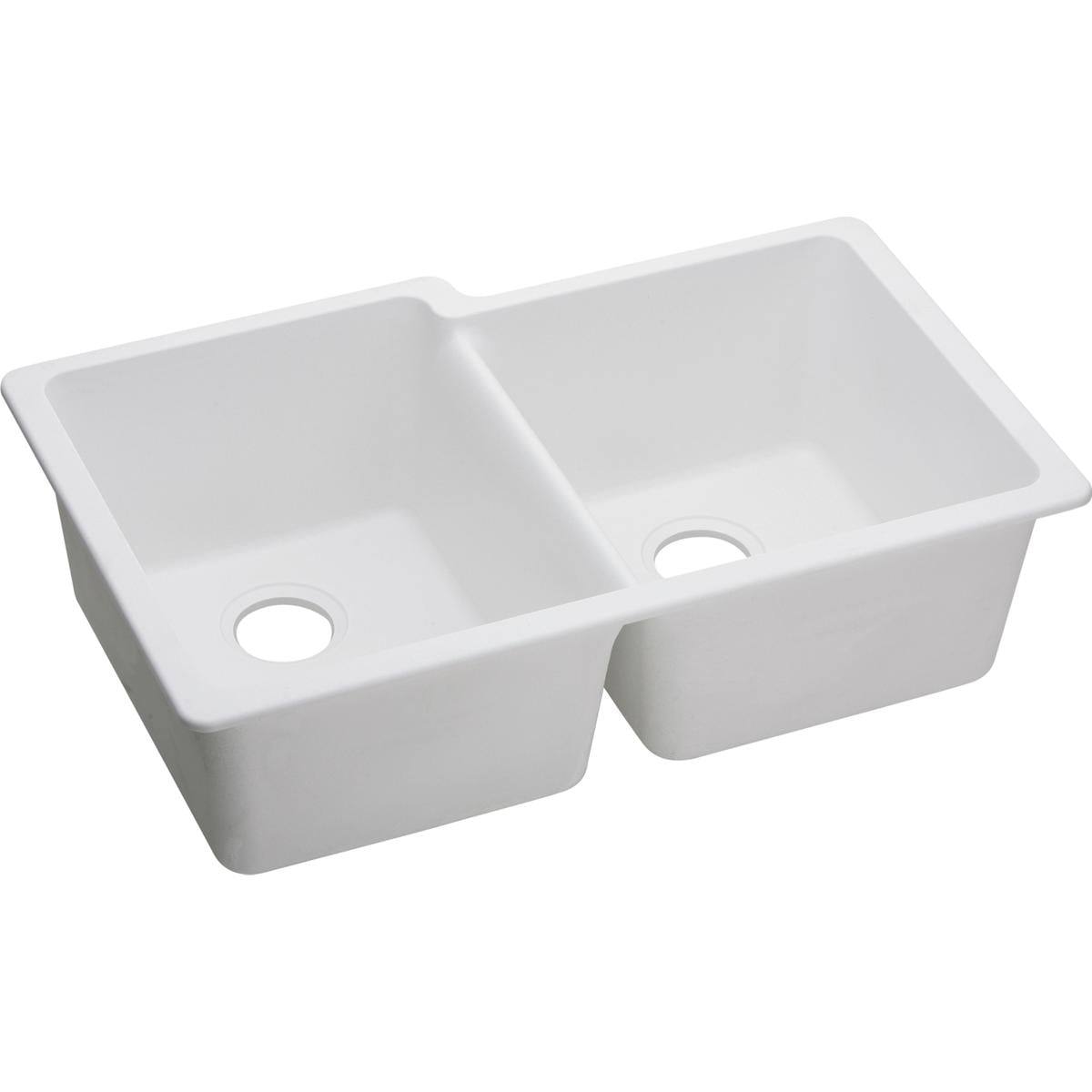 Elkay Quartz Classic 33" x 201/2" x 91/2", Offset Double Bowl Undermount Sink, White Walmart