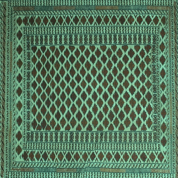 Ahgly Company Machine Washable Indoor Square Southwestern Turquoise Blue Country Area Rugs, 3' Square