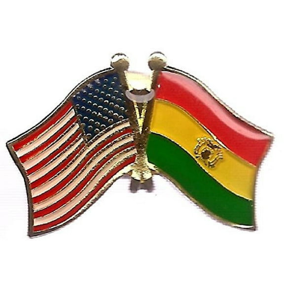 Pack of 50 Bolivia & US Crossed Double Flag Lapel Pins, Bolivian & American Friendship Pin Badge
