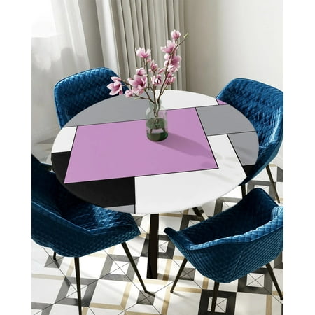 

Tablecloth Round Fitted Pink Black Grey Patchwork Abstract Art Medieval Style Elastic Edged Table Cover Waterproof Protector