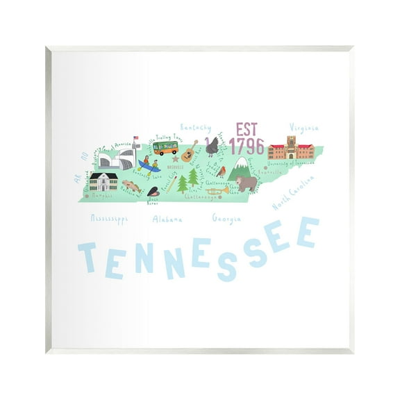 Stupell Industries Tennessee Visual State Map Travel & Places Painting Unframed Art Print Wall Art