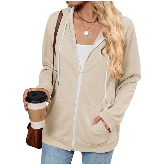 Towmus Oversized Zip Up Hoodie for Women Baggy Loose Basic Zipper Hooded Sweatshirt Coat Y2K Jacket