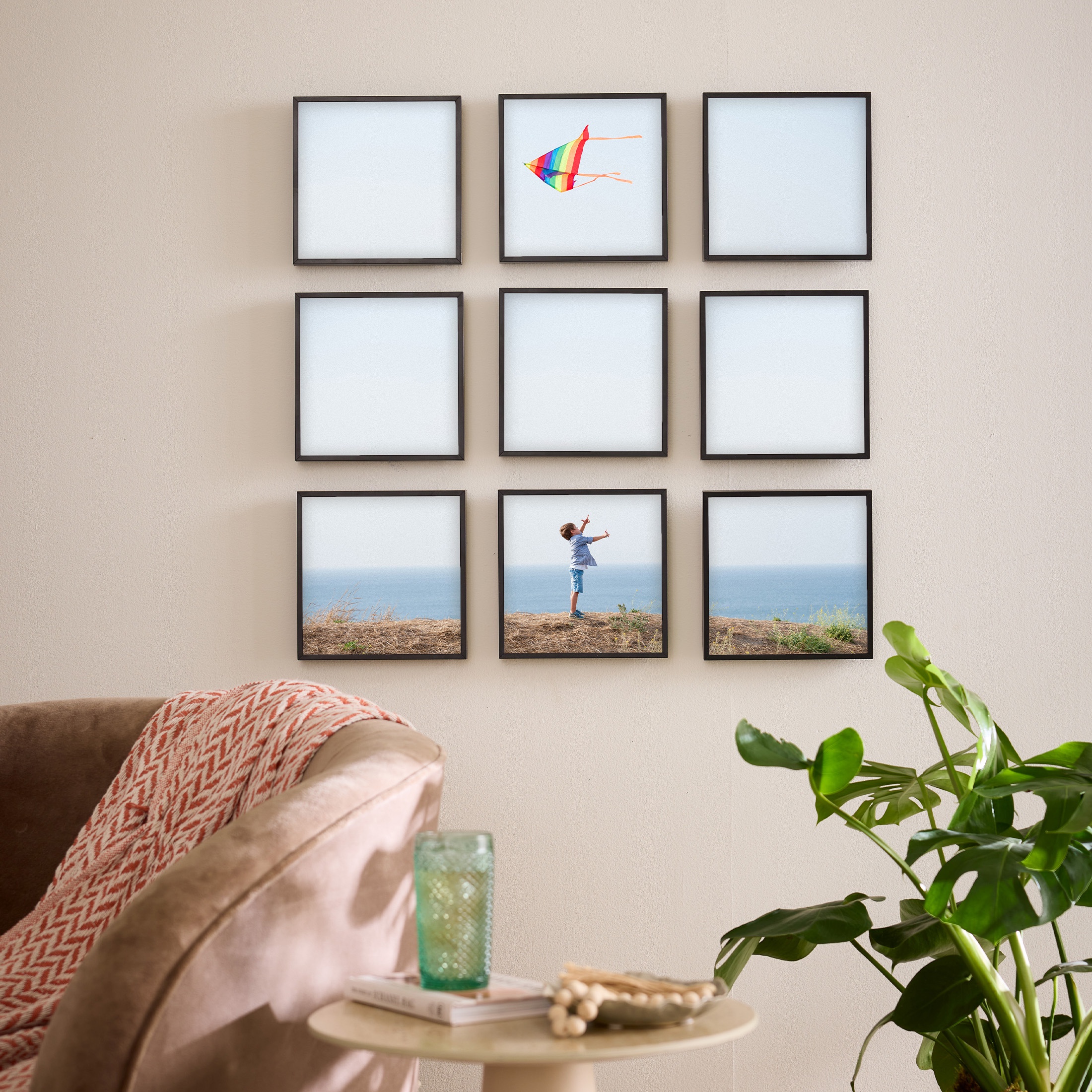 TilePix Classic 8x8 Black Photo Frame 9-Piece - Customizable Magnetic Frame for Gallery Wall, Nail-Free Hanging Photo Tile