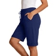 thumbnail image 2 of XPMWRP Women's Drawstring Elastic Waist Cuffed Hem Knit Casual Bermuda Shorts Loose Summer Daily Wear Relaxed Fit Short Pants Blue M, 2 of 5