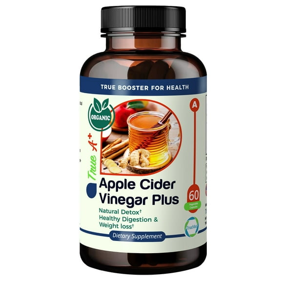 TrueMed Organic Apple Cider Vinegar Plus Supplement, 650 Mg, 60 Capsules