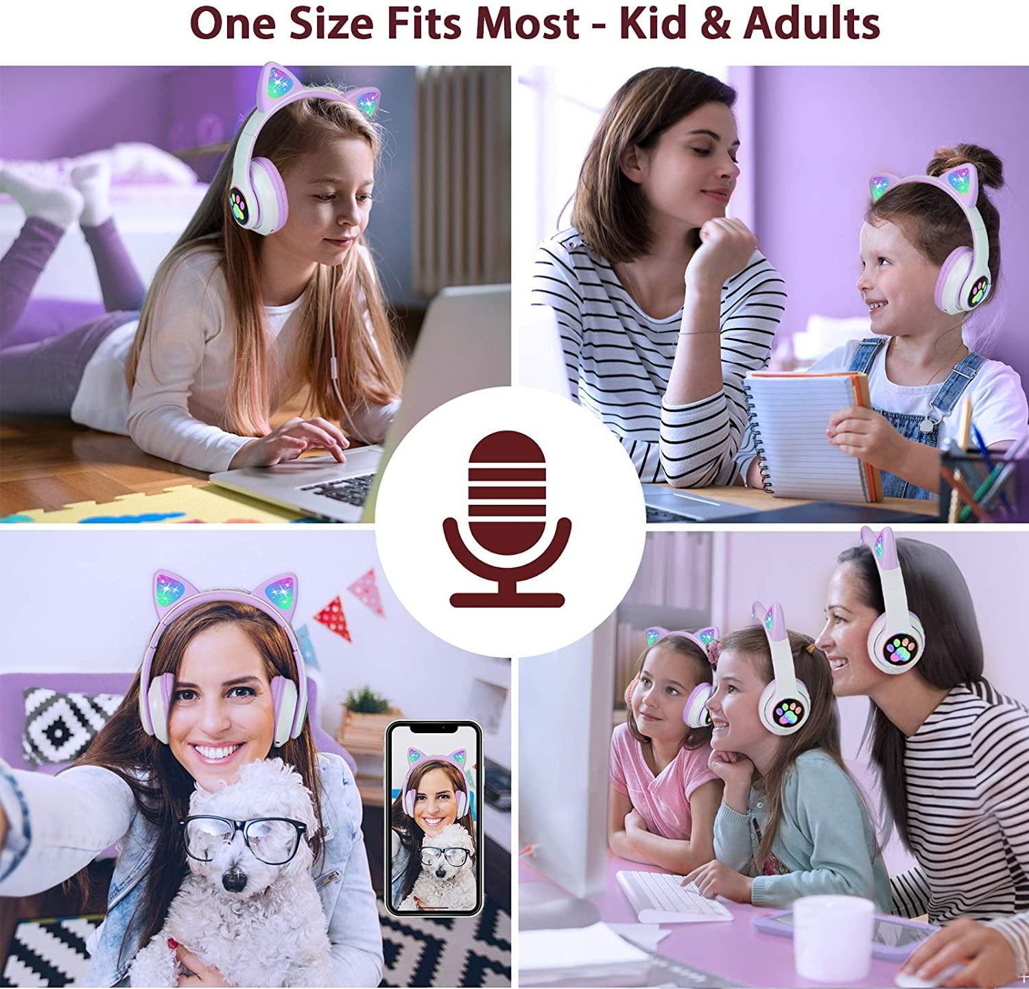 TCJJ Cat Ear Wireless Headphones for Kids, Purple photo 5