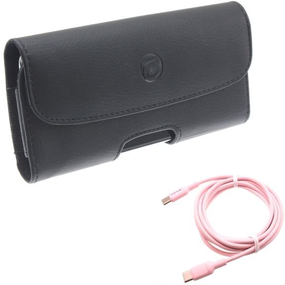 For Google Pixel 7/6 - Pink 10ft Long Cable w Case Belt Clip, USB-C to Type-C PD Fast Charger Cord, Leather Holster Cover for Google Pixel 7/6 Phones