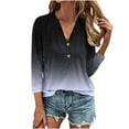 thumbnail image 2 of AOOCHASLIY Ladies' Clothes Clearances Womens 3/4 Sleeve V Neck Buttons Tee Gradient Color Blouse Loose Fit Tshirts Fall Tunic, 2 of 5