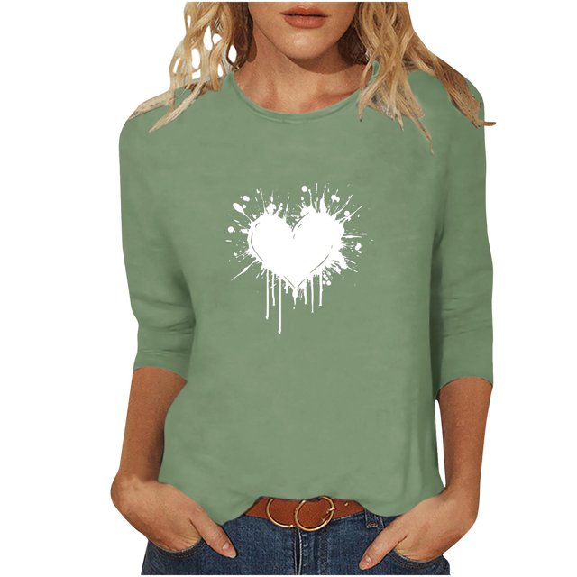Tuniques Grande Taille pour Femmes, Mode Printemps/été 2025, T-shirt à Manches 3/4, Col Rond, Vert P