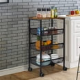 thumbnail image 7 of Black 4-Tier Mesh Wire Rolling Utility Cart with 2 Lockable Wheels, Multi-Purpose Storage Trolley for Home, Kitchen and Office, 7 of 7