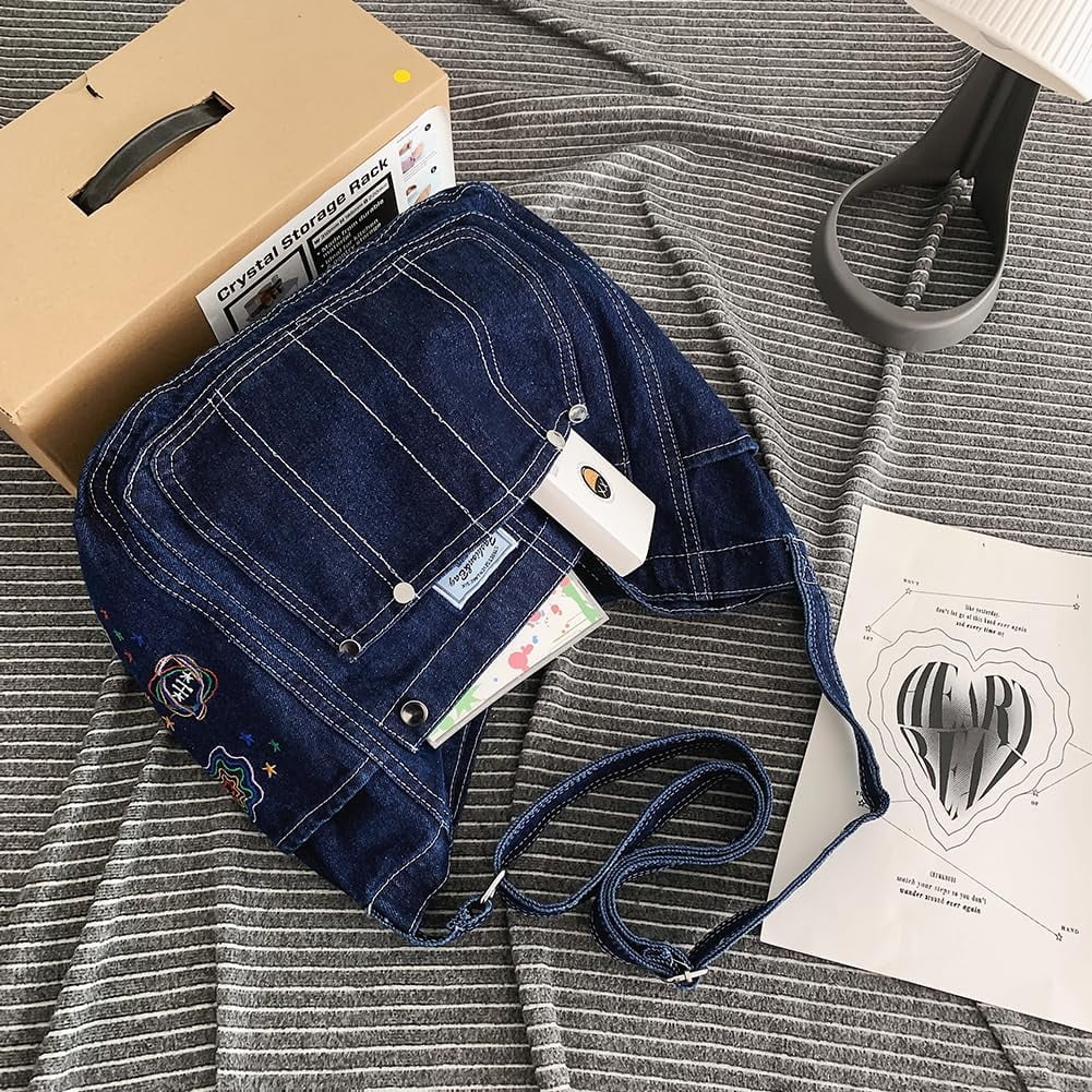Denim Hobo Crossbody Bag for Women Large Shoulder Handbag Messenger Bag Retro Tote Bag for Casual Work Travel