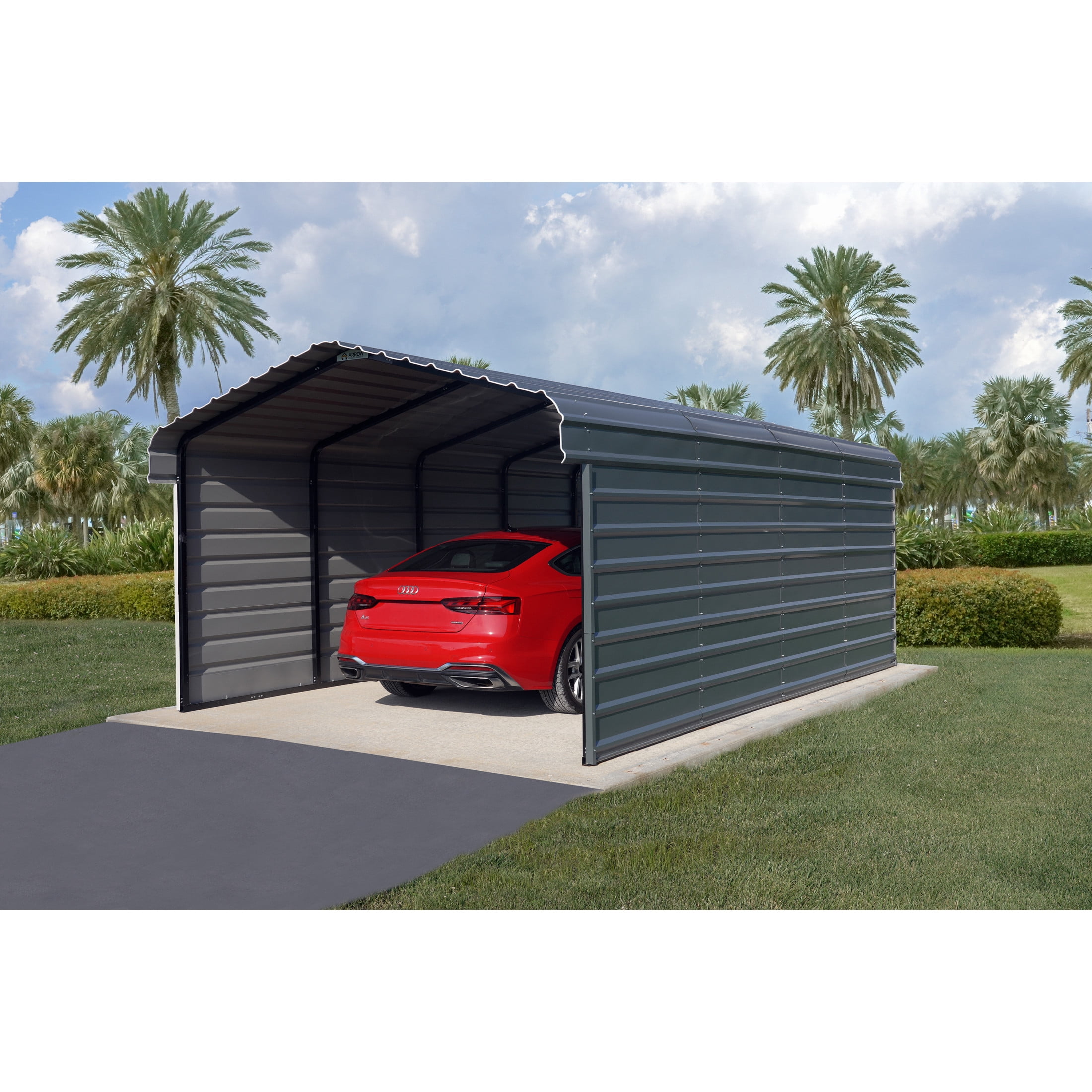 Arrow 12 x 20 x 7 ft Charcoal Steel Carport With 3 Wall Kit