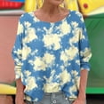 thumbnail image 2 of Women's T-Shirts Linen 3/4 Sleeve Crewneck Floral Printed Casual Dressy Loose Comfy Tunic Tops, 2 of 5