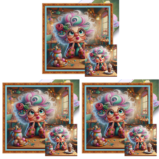 Kit Punto Cruz Abuela Impreso Hilo Algodón Ecológico Bordado 11CT 50x50cm