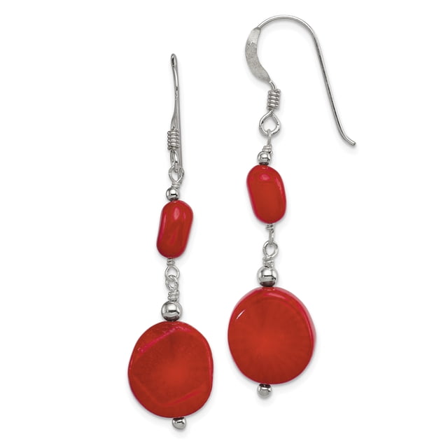 925 Sterling Silver Round Red Drop Dangle Earrings Pearl Natural Stone Shell