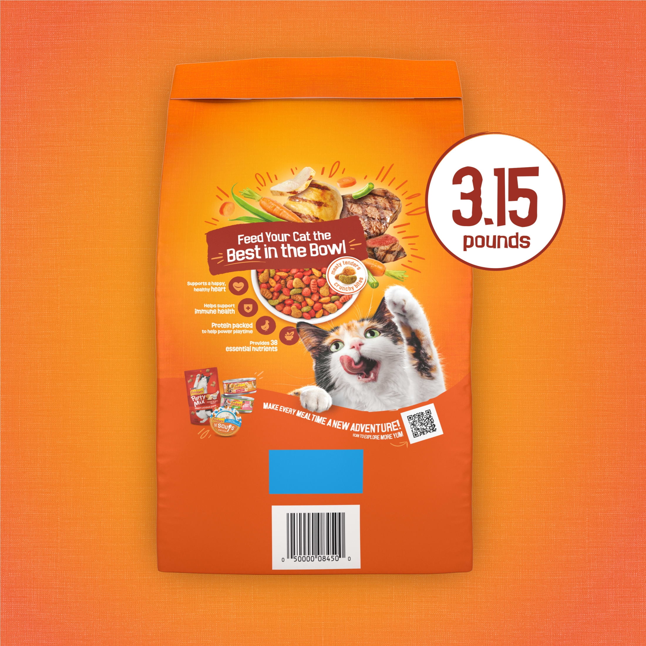 Purina Friskies Tender and Crunchy Dry Cat Food Flavors of Chicken, Beef, Carrots and Green Beans, 3.15 lb Bag