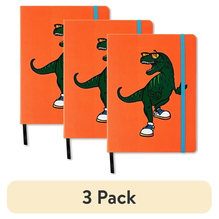 (3 pack) Pen+Gear Dinosaur Journal, 6" x 8", Orange Simulated Leather, 192 Ruled Pages