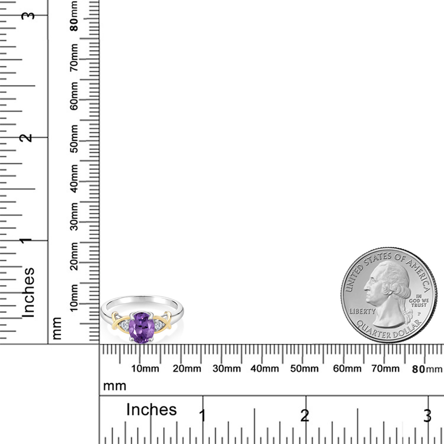 Gem Stone King 2 Tone 10K Yellow Gold and 925 Sterling Silver Purple Amethyst and Lab Grown Diamond Engagement Ring for Women (1.23 Cttw, Gemstone Birthstone, Available in Size 5, 6, 7, 8, 9)