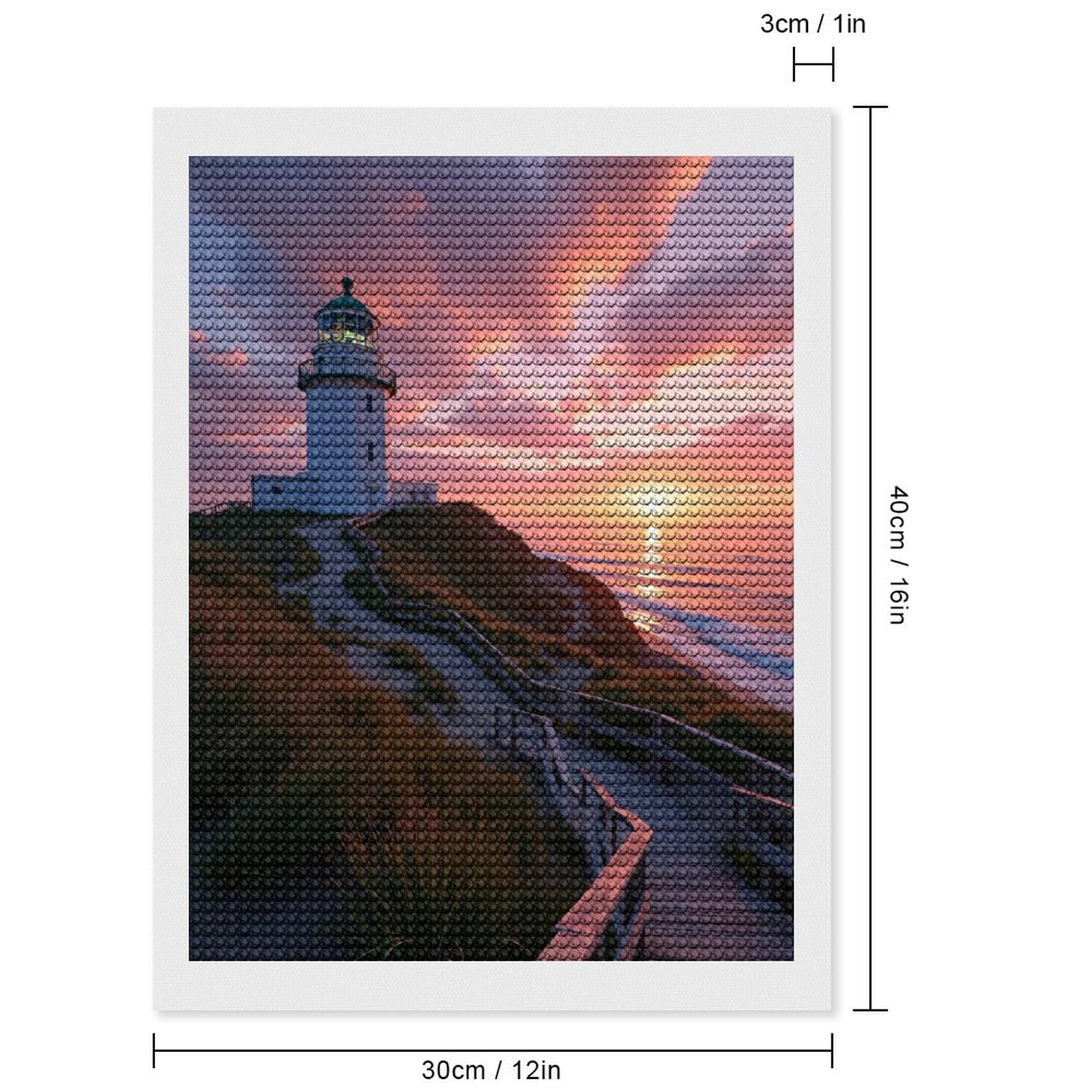 Diamond Art Kits for Adults, Lighthouse Sunset Coastal Serene Pathway 5D Diamond Painting Kits for Adults Beginners, DIY Full Drill Diamond Painting, Gem Art and Crafts 12x16