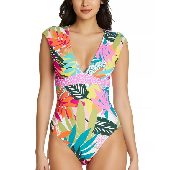 Bleu Rod Beattie MULTI Wild at Heart Cap Sleeve Mio One-Piece Swimsuit, US 8