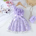 thumbnail image 2 of Icvfdpl Dresses For Girls One Shoulder Formal Ruffle Trim Birthday Party Mesh With Belted Pockets Purple Cotton 2-3 Years, 2 of 8