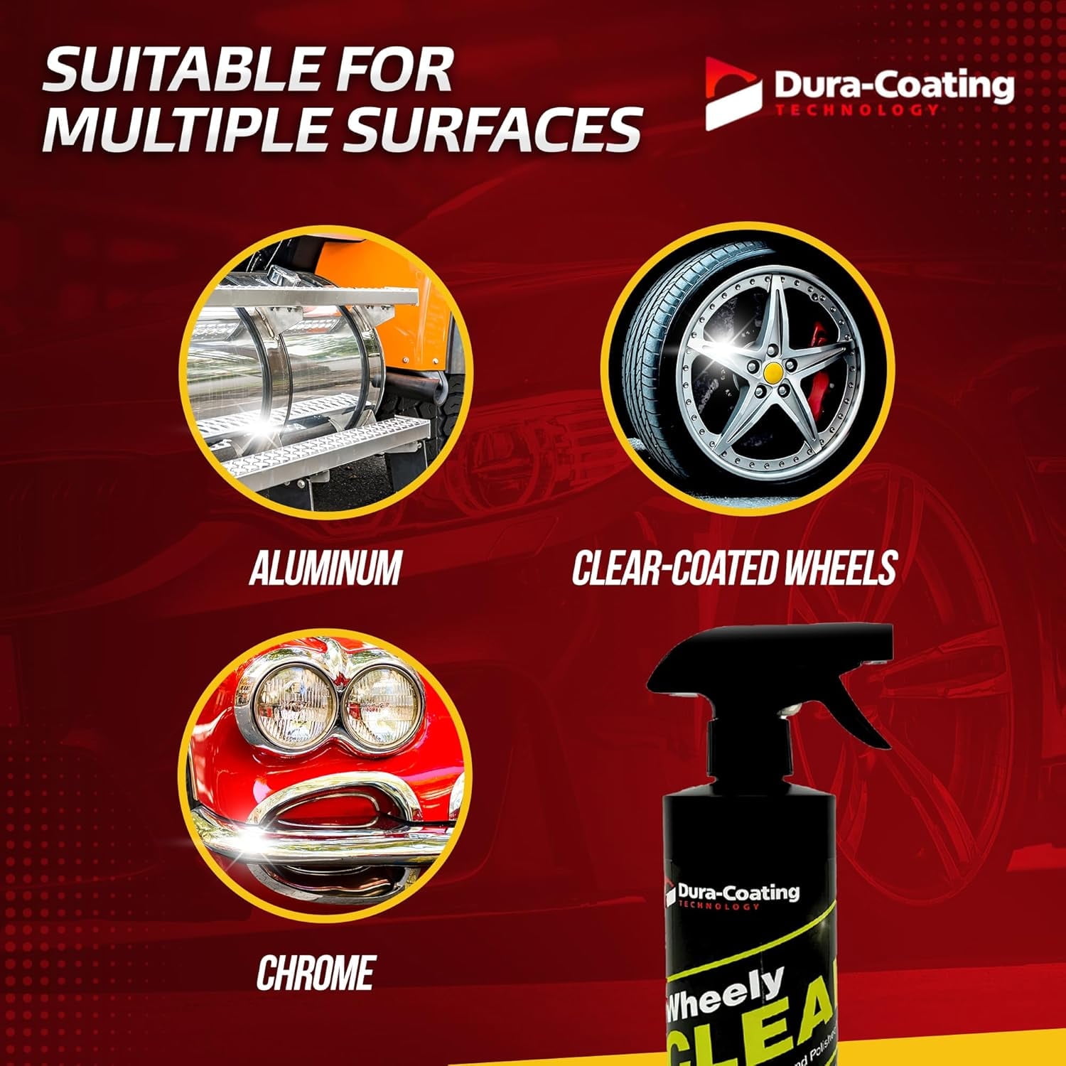 DURA-COATING TECHNOLOGY Wheely Clean Wheel & Tire Cleaner – Removes Brake Dust & Grime – Safe on Aluminum, Chrome & Clear-Coat – 16oz Spray