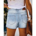 thumbnail image 4 of Pantalones cortos KISSMODA de mezclilla para mujer, talle alto, azul rasgado, 4 of 5