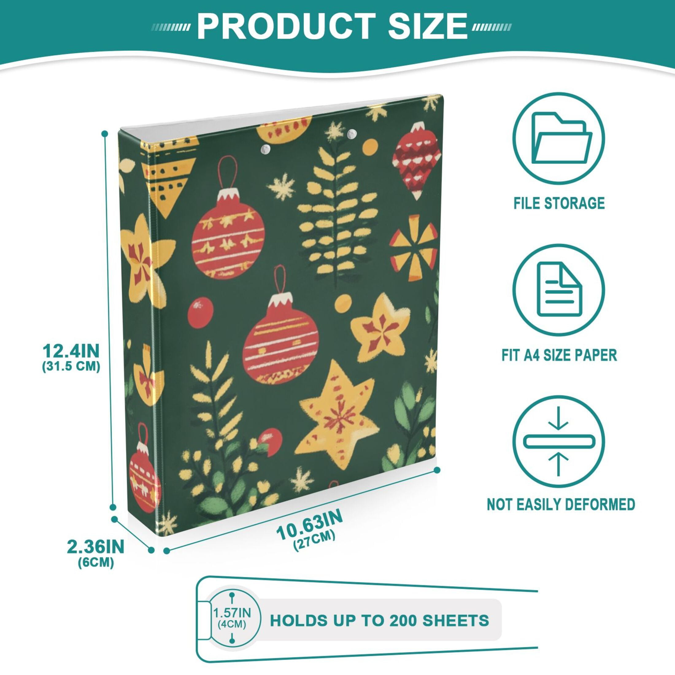 Christmas Leaves 3 Ring Binders 1.5 inch Hardcover File Folders with Interior Pockets A4 Size Organizer for School Office Hospital