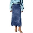 thumbnail image 3 of HBBIKVI Maxi Vacation Skirts for Women Boho Tiered Ruffle Skirt with Solid Color Drawstring Elastic Waist and Pockets for Casual Vacation, 3 of 6