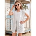 thumbnail image 6 of Girl's Crochet Sheer Open Front Swim Cover Up Short Sleeve Summer Beach Kimono Swimsuits, 6 of 8