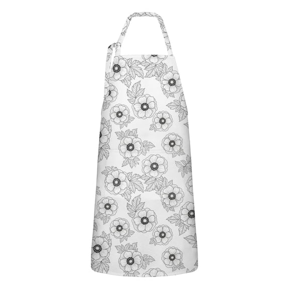 Pioneer Flower Floral Print Pattern Apron for Women and Men, Cotton Linen Waterproof with Pockets, Adjustable, 33x27 Inch for Kitchen, Gardening, BBQ, Salon