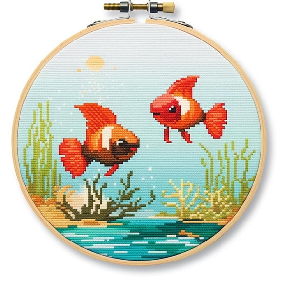 Seafish Stamped Cross Stitch Kits for Beginners Easy with Hoop 11CT Needlepoint Embroidery DIY Counted Cross Stitch Kits Art Craft Wall Decoration 35x35cm(1)